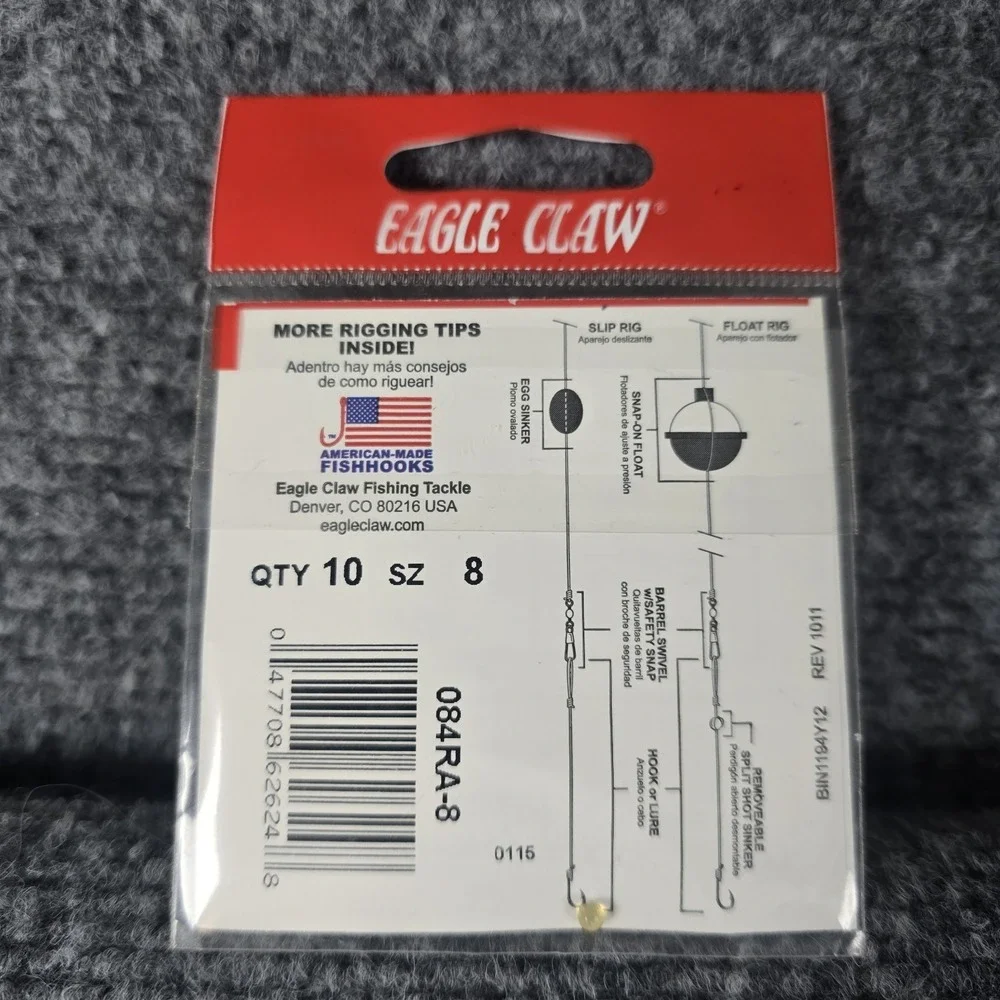 Eagle Claw 084RA-8 Plain Shank‎ Live Bait Fishing Hooks Red Size 8 Qty 10 Pack